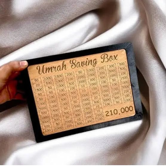 Umrah Savings Box 280 Days Wooden Money Saving Jar